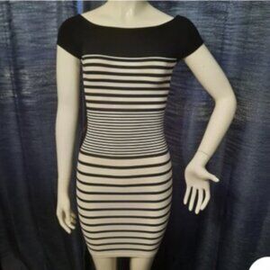 Bebe Bodycon Dress Black & White Striped Women's M/L